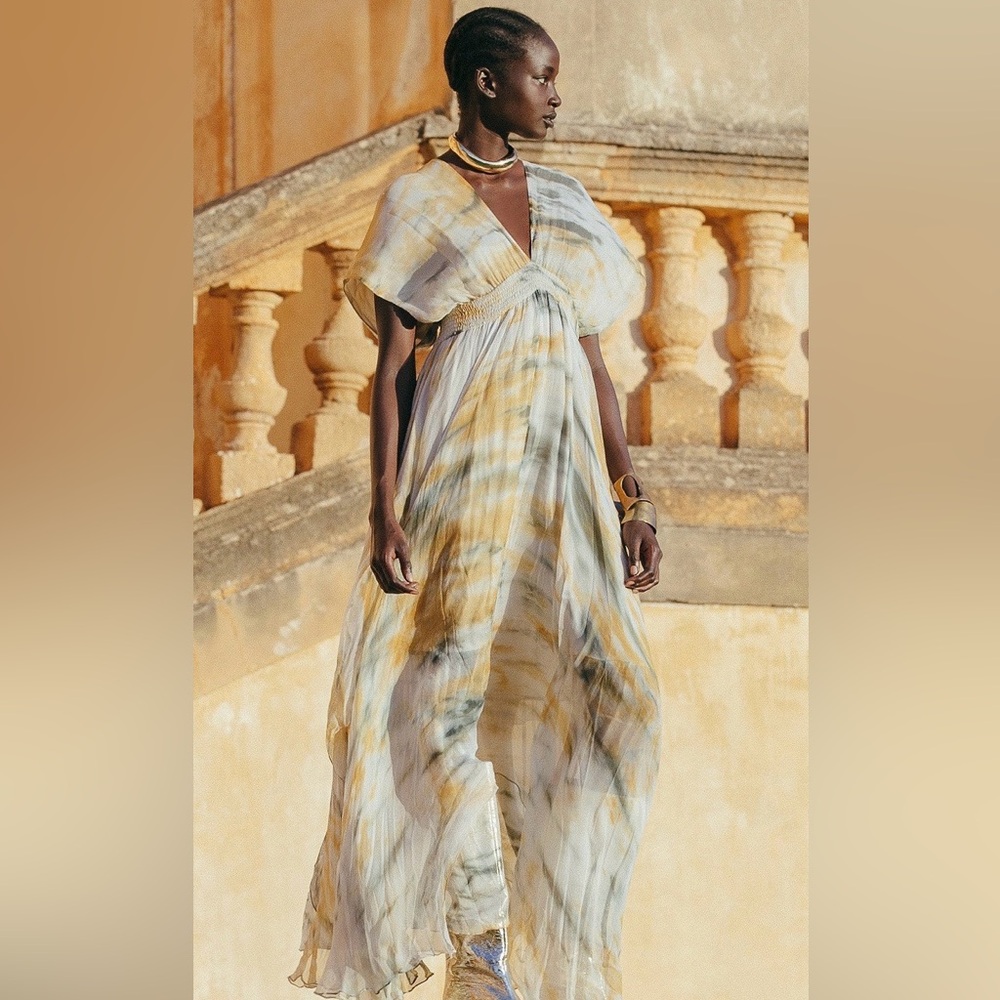 Mes Demoiselles Cream and Gold Maxi Dress